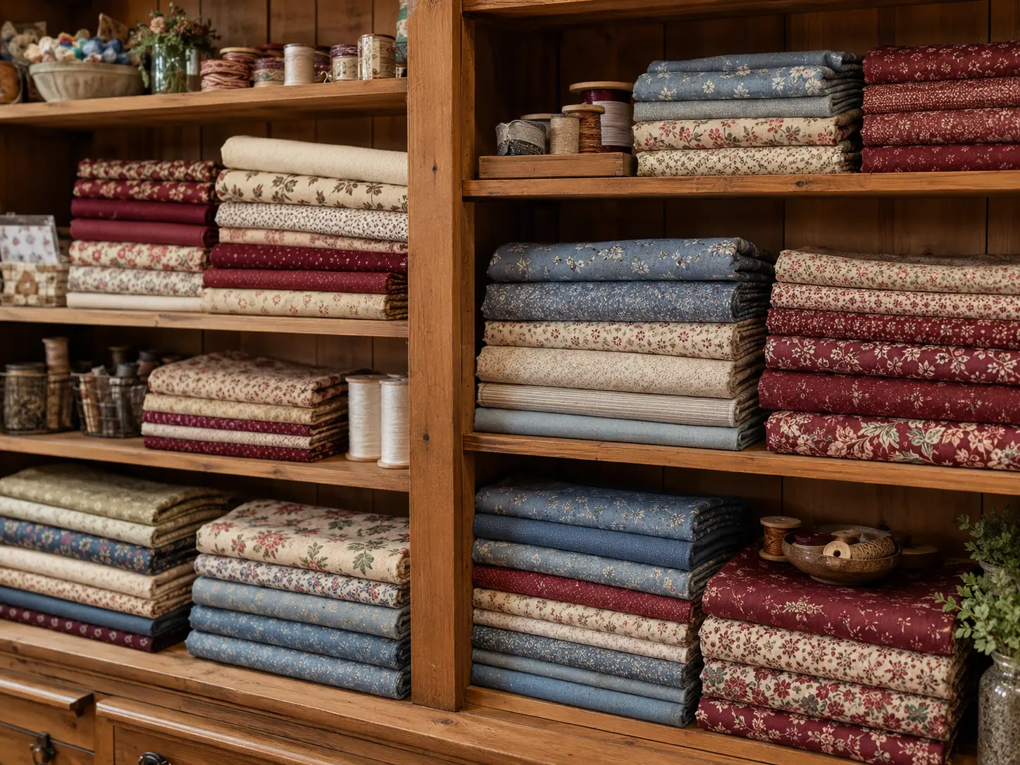Neatly folded fabric in warm traditional colors