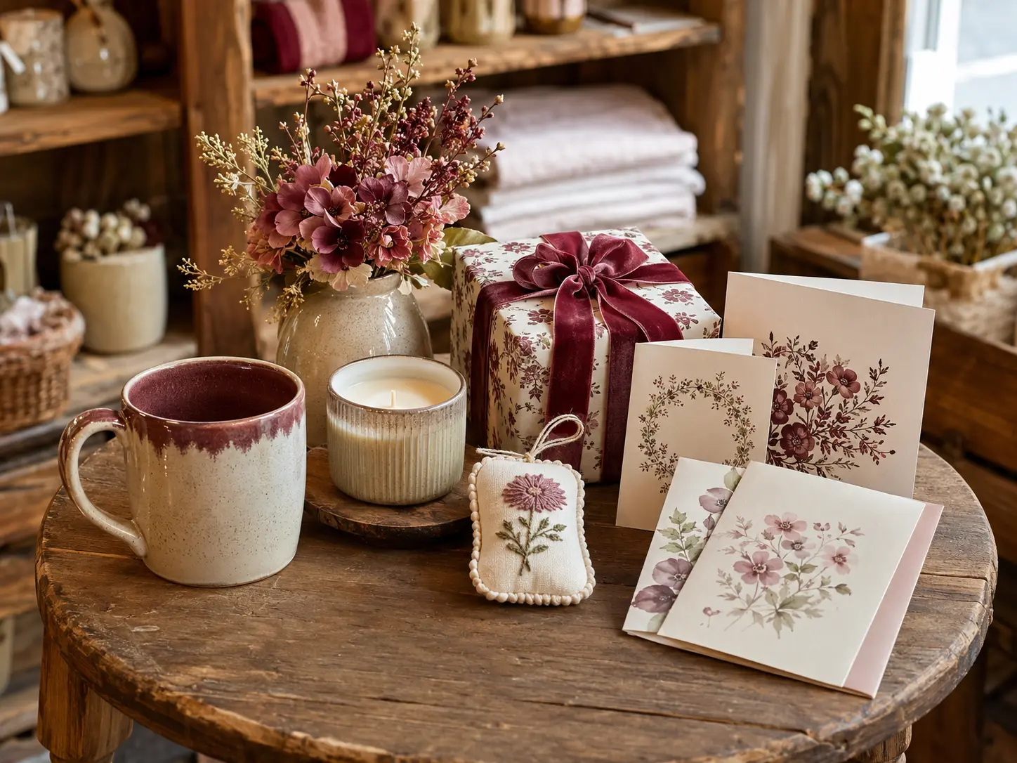 A cheerful display of small gift shop finds